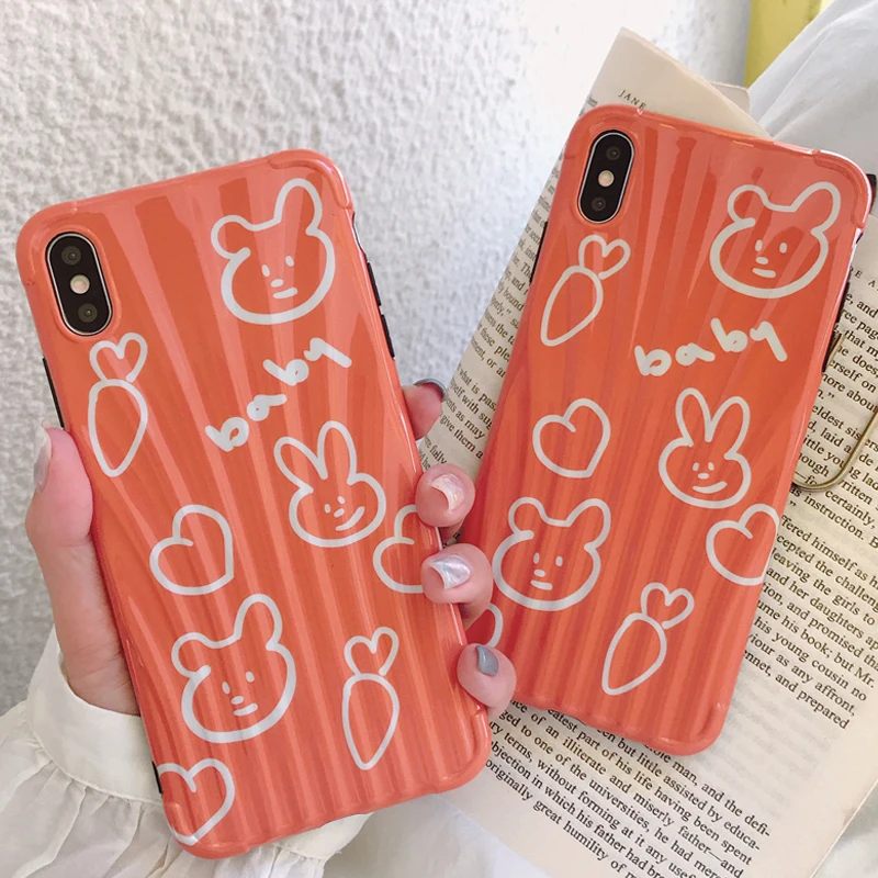 

Cute Cartoon Rabbit Pattern Phone Case for iPhone 6 6s 7 8 Plus X Xs XR Xs Max Soft TPU 3D Back Cover