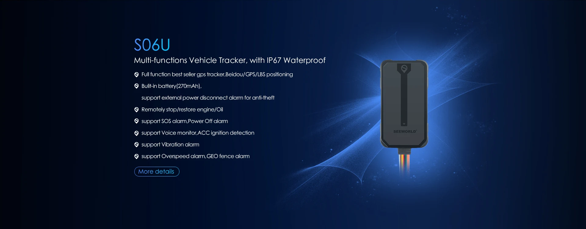 Seeworld S06U Best Sales Multi function High Quality Tracking For Route Motorcycle Alarms Motor Vehicle Gps Alarm