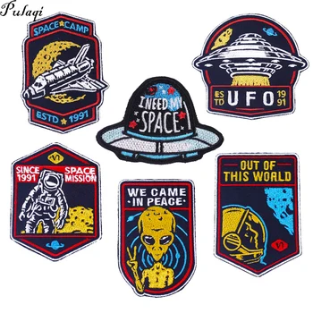 

Pulaqi Astronaut UFO Patch Iron on Patches for Clothing Alien Space Stickers Embroidered Iron on Patches Stripe on Clothes Decor