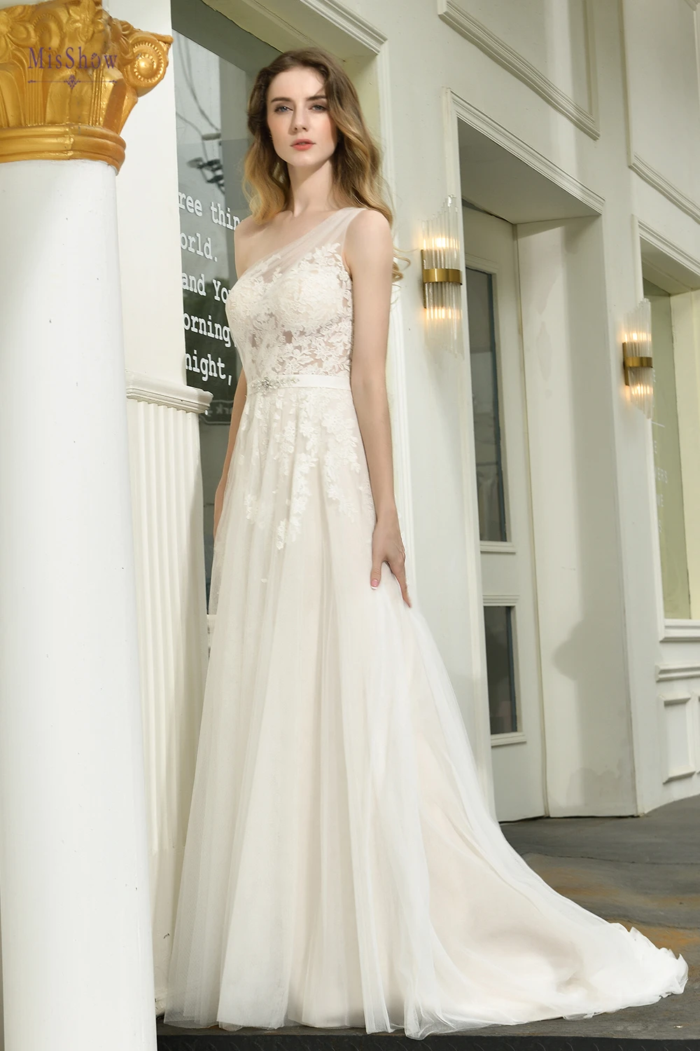 Robe De Mariee свадебное платье на одно плечо с длинным рукавом, кружевное свадебное платье, свадебные платья, Vestido De Noiva