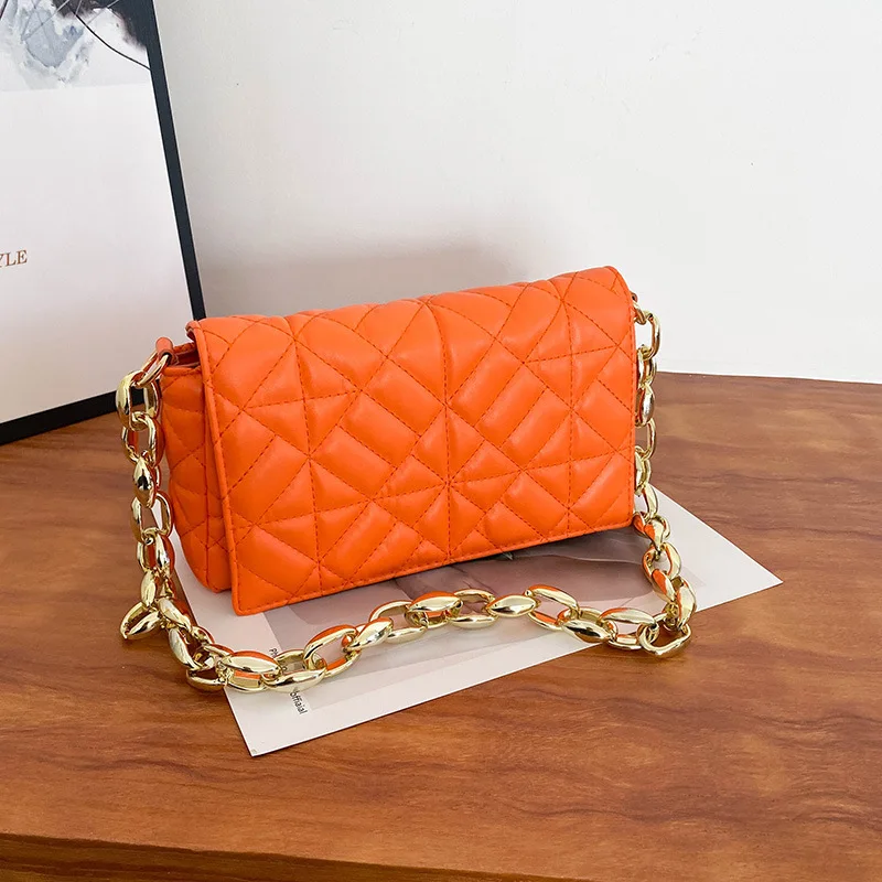 2022 Fashion Plaid Shoulder Bag Thick Chain Underarm Bags For Women Brand Designer Handbags And Purses Ladies Crossbody 