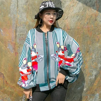 

Thailand tide brand 2020 spring and summer new cartoon striped loose large size baseball uniform wild jacket women
