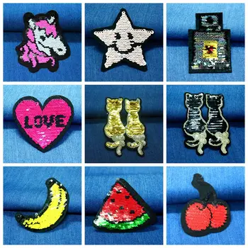 

Prajna Cartoon Fruit Sequins Patches For Clothing Reversible Change Color Patch Unicorn Patches Stripe Applique On Clothes Badge