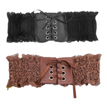 

Women's Elastic Waistband Wild Ultra Wide Decorative Stretch Belt Lace Elastic Waistband 2Pcs