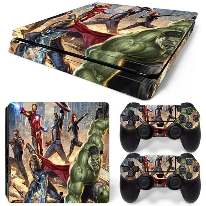 Marvel Iron Man Captain America Vinyl Skin Sticker for PS4 Slim Console and 2 Controllers Decal Cover Game Accessories 