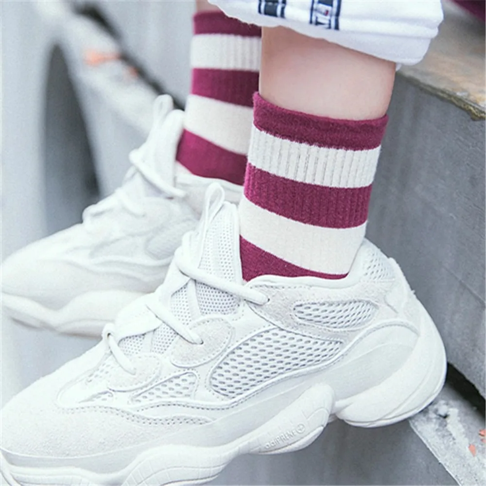 

Ladies Autumn Striped Socks Korea Fashion College Sock Pure Cotton Color Hose Female Street Cute Bobbysocks Japanese Style Sox