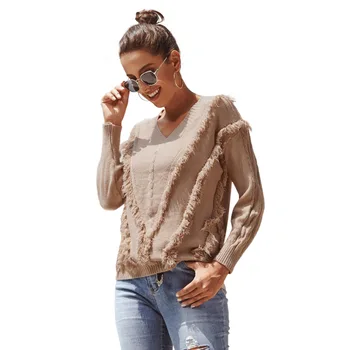 

European and American fashionable women's V-Neck long sleeve versatile sweater