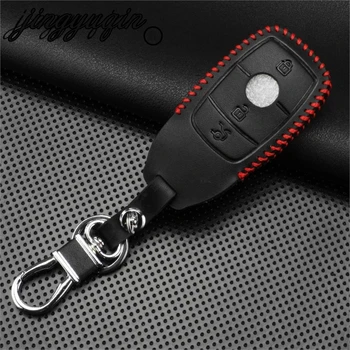 

jingyuqin For Mercedes Benz AMG 2017 E Class W213 Car Styling 100pcs Leather Car Key Case keychain