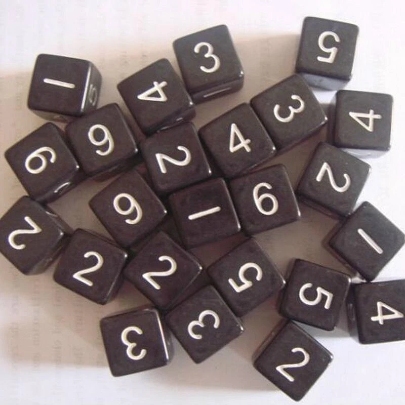 

10Pcs D6 Dice Six Sided Die Black with White Numbers for RPG Games 16mm Arithmetic Toy ZXY9616