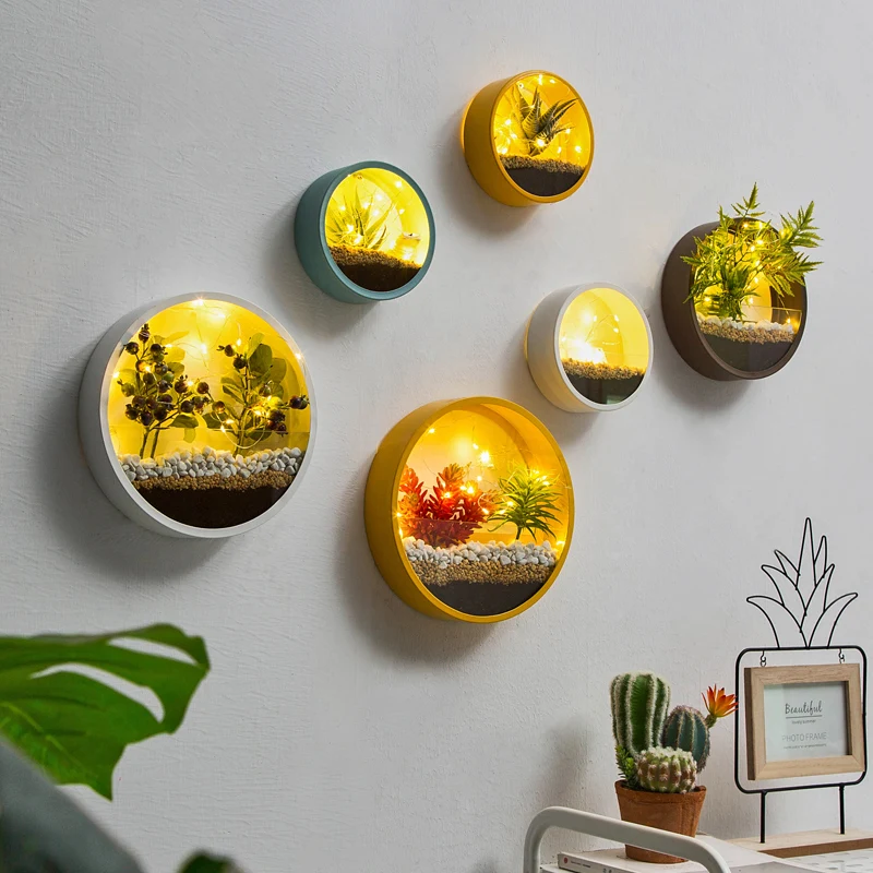 Creative Iron Art Transparent Glass Wall Vase Home Living Room Restaurant Office Wall Planter Succulent Plant Hanging Flower Pot