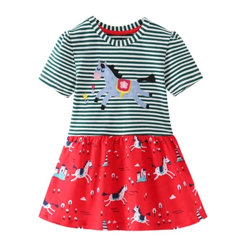 

Summer 2020 Little Girs Unicorn Dress Fashion Lovely Children's Clothing Pink Red Ainimals Pattern Crew Neck Princess Dresses