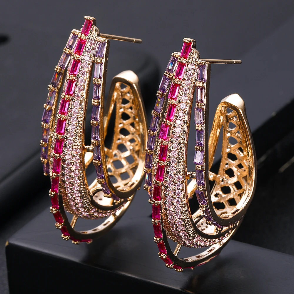 janeklly Luxury Link Chain Cubic Zircon Statement Big Hoop Earrings For Women Wedding DUBAI Bridal Round Circle Hoop Earrings 20