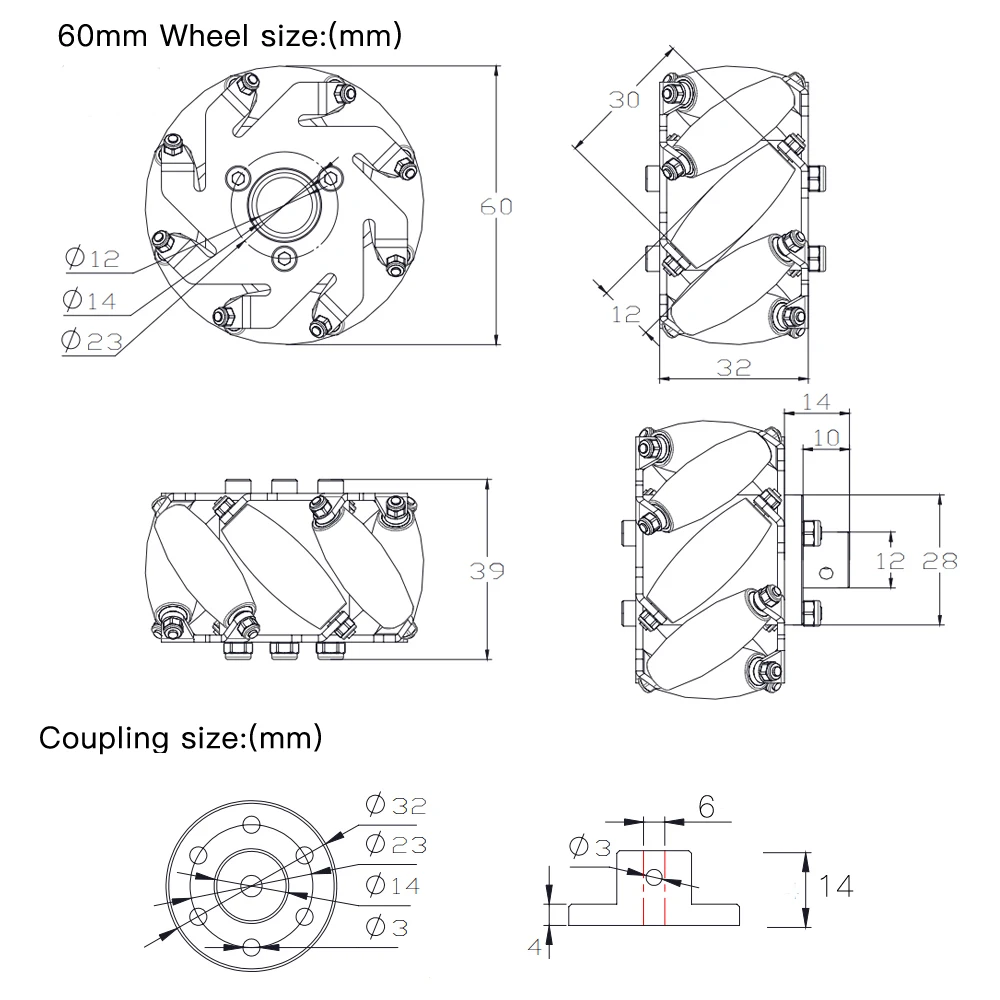 Modelo de Carro Roda com 6mm 15kg de Carga para Raspberry Pces Mecanum Cubos pi - Arduino Projeto Longa Vida Útil Nenhuma Deformação rc 4 60mm 2 arduino projeto longa vida útil nenhuma deformação rc modelo de carro