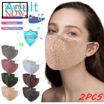 

2pc Adult Unisex Sequins Adjustable Breathable Cotton Protective Mask Dust Mouth Cover Washable Reusable Mouth Mask Mascarillas