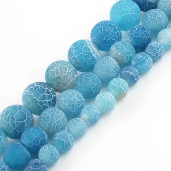 

Wholesale Frosted Blue Cracked Dragon Veins Agate Beads Natural Round Stone Beads For Jewelry Making DIY Bracelet 6 8 10mm 15''