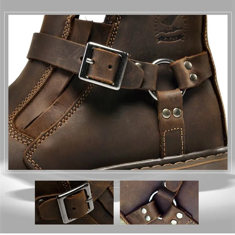 Men Waterproof Leather Motorcycle Boots Vintage Motorbike Protective Motorcycle Boot Motorcyclists Street Riding Shoes