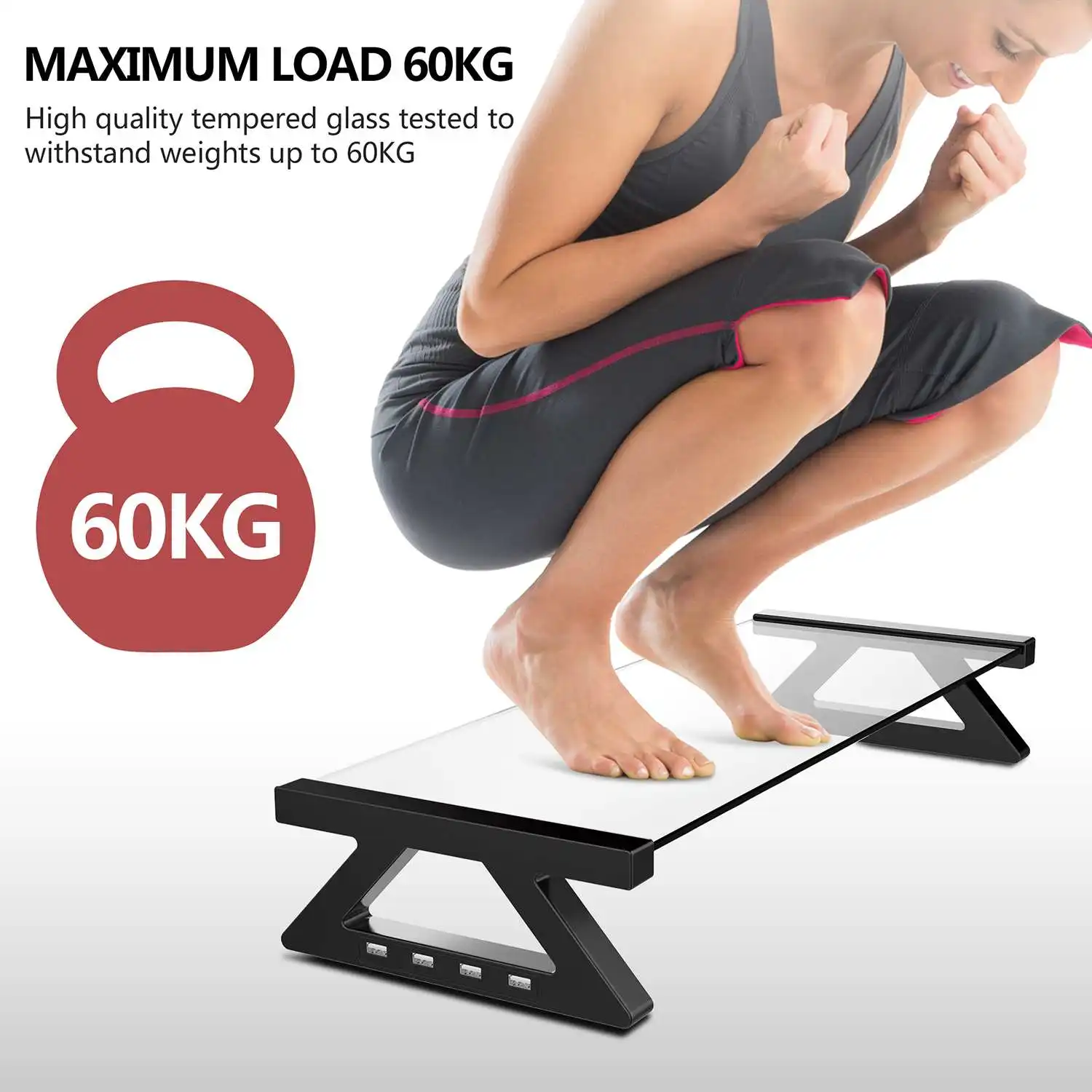 Multi-function Computer Monitor Stand with 4 USB Ports Aluminum Alloy Tempered Glass Desktop Laptop