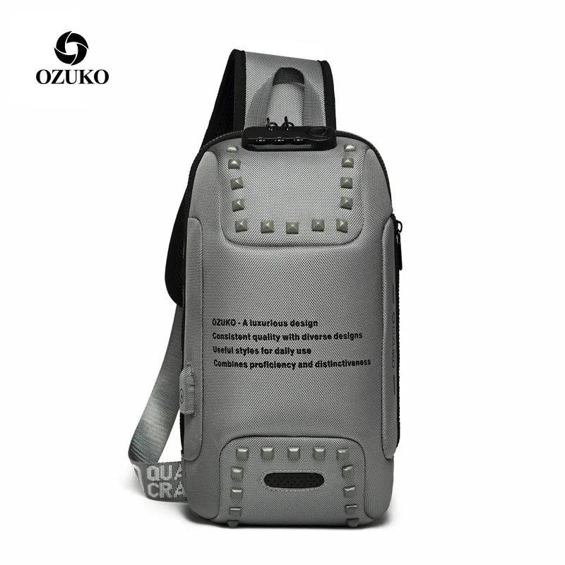 

OZUKO 2019 Waterproof Crossbody Bags Anti-theft Men's Chest Pack Male Shoulder Bag Oxford Chest Bags USB Charging Bags for Men