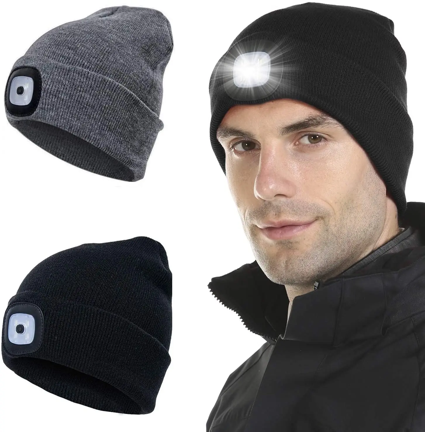 LED Beanie Torch Hat with Light Men/Women Hat Winter Warm Headlamp Cap