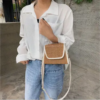

Fashion Bags Women Leather Straw Bag Shoulder Bag Tote Messenger Satchel Wallets Summer Beach Bags /BY