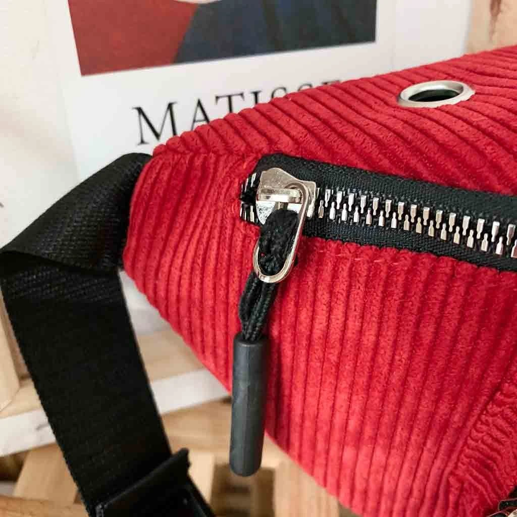 Aelicy Waterproof Waist Bag Men Female Corduroy Functional Money Phone Belt Belt Bag With 2 Zipper Bags Large Capacity 1024
