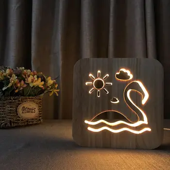 

GloryStar Flamingo Wooden Lamp Kids Bedroom Decoration Warm Light LED USB Night Light For Children Gift