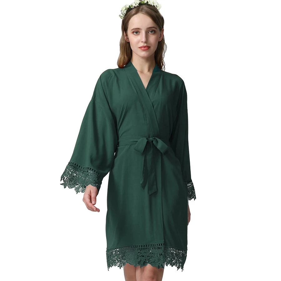 YUXINBRIDAL зеленый однотонный хлопковый Халат кимоно с кружевной отделкой женский свадебный халат белый халат