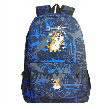 

Fashion Travel Bookbag Daypack Laptop Backpack Boys Girls Schoolbags Corgi Dog Prints Teenagers Rucksack Backpack Bag 15 Colors