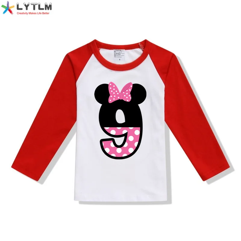 LYTLM рубашки для маленьких девочек топы для девочек 5-9 лет, футболка с длинными рукавами и рисунком детская одежда с дизайном «Микки», Детская футболка Anniversaire Enfant - Цвет: CX Raglan Red
