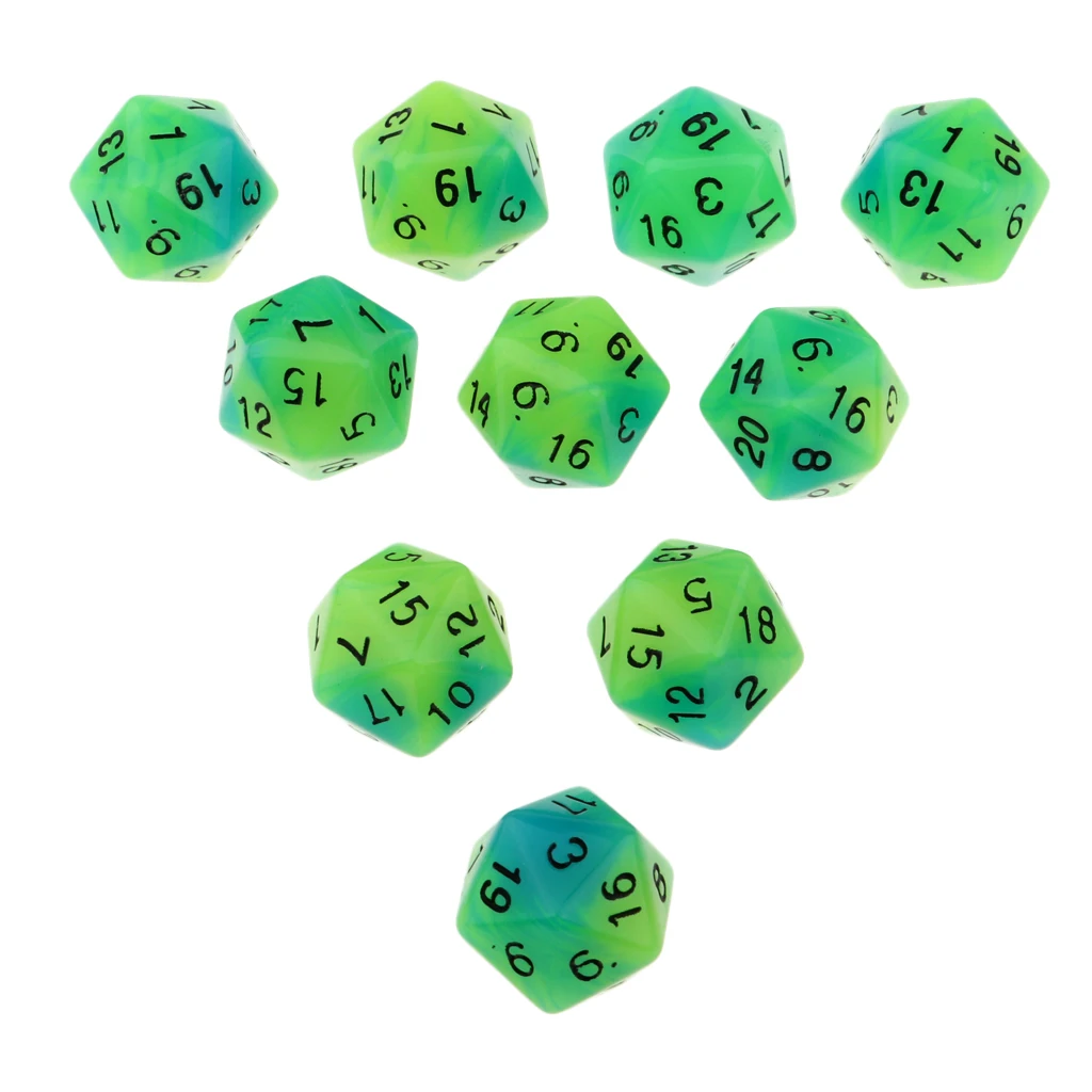 10PCS Night Luminous Dice Role Playing Game D20 Dice for Dungeons &Dragons DND Role Playing Game Dices