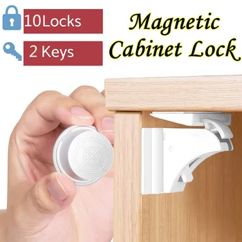 

Magnetic Children Safety Door Lock Limiter 10 locks+2 keys Baby Drawer Latch Cabinet Protection Security Invisible Locks #L15