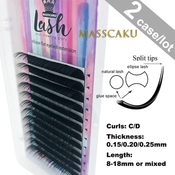

8~18mm 2 cases/lot Ellipse Flat False Eyelash Extension flat mink cilia eyelashes Faux Mink Ellipse eyelashes Matte