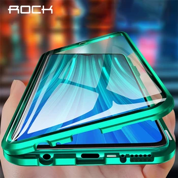 

ROCK Magnetic Protective Metal Bumper Double-Side Tempered Glass Flip Phone Case For Xiaomi Redmi Note 8 Pro Case Redmi 8 Fundas