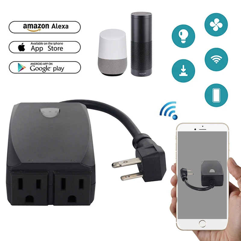 

Outdoor Waterproof Smart Socket WIFI Smart Socket Mobile Remote Sockets ALEXA Voice Control US Plug Outlet Wall Charger Plates