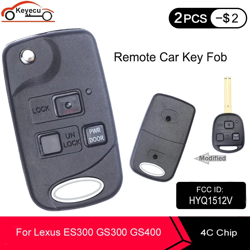 KEYECU изменение флип удаленного брелок 4C для Lexus ES300 GS300 GS400 IS300 1998 1999 2000 2001 2002 2003 2004 2005