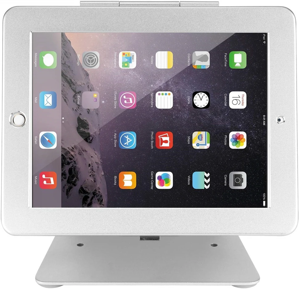 Silver Security Tablet Stand Holder, Desktop Anti-Theft POS Holder 360° Rotation with Lock and Key for iPad 2,3,4 iPad air/air 2 - Color: Silver