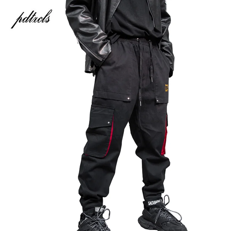 

2019 New Hip-hop High Street Tide Male Jogging Sweatpants Splicing Big Pocket Loose Streetwear Pencil Pants Men Guo-Chao Tang