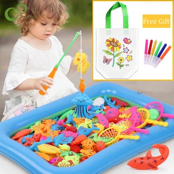 Children's Magnetic Fishing Parent-child interactive Toys Game Kids 2 Rod 10 3D Fish 1 Pool Water Baby Bath Toys Outdoor Toy ZXH 1