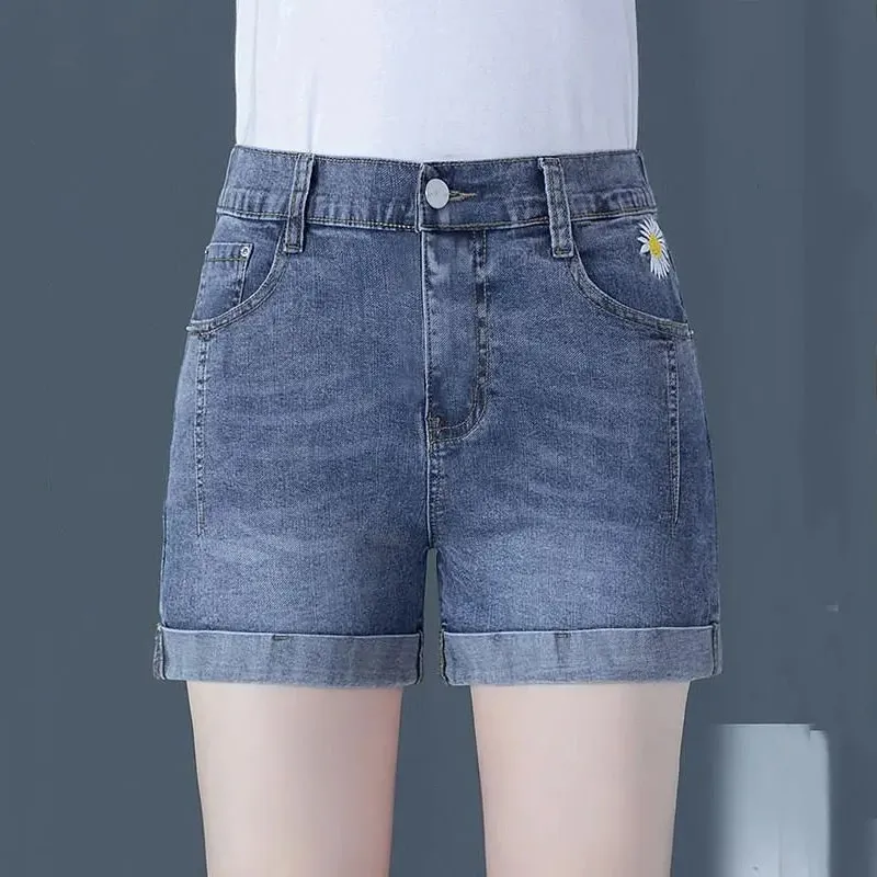 

Fashion Elegant Jeans Shorts Women New Summer Button High Waist Casual Female Loose Fit Blue Wide Leg Denim Shorts Lu2120