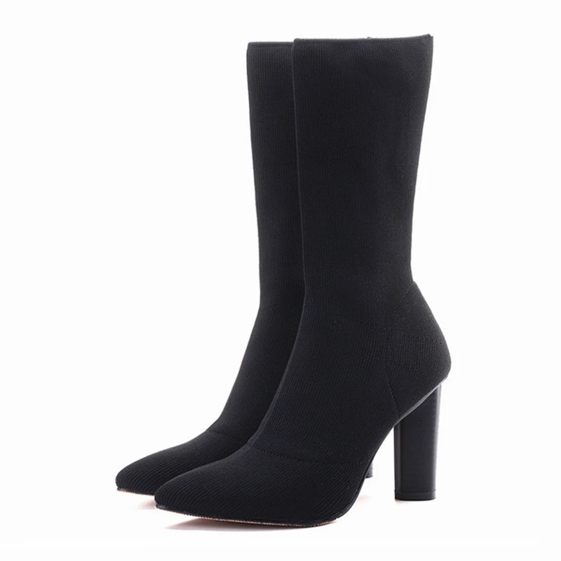 sock boots heels black