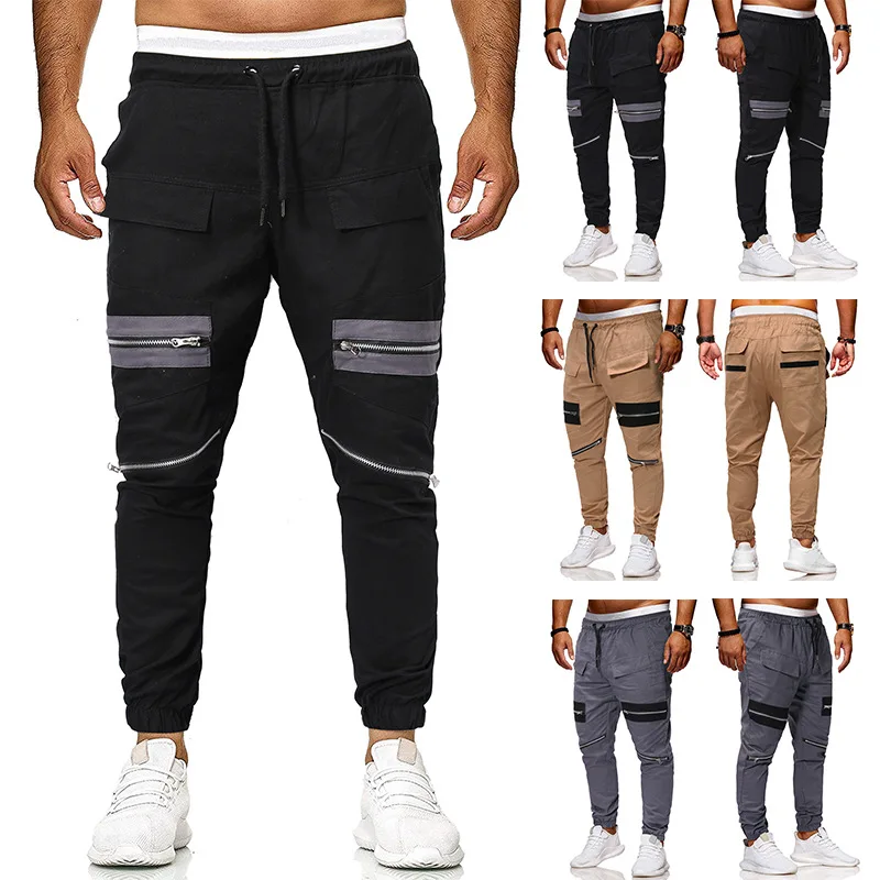 

2019 New Style Ouma Men Fashion Contrast Color Joint with Drawstring Belt Ankle Banded Pants Casual Trousers 7492