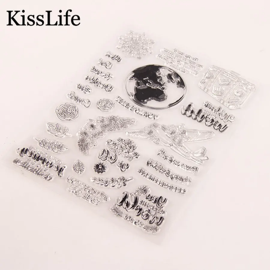Circle Globe Ferris Wheel Handbag Flower Leaves Happy Birthday Letters Clear Stamps for Scrapbooking Card Making Birthday Stamps