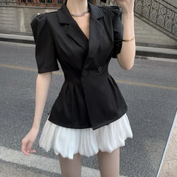 2 pçs feminino verão 2021 blazer casaco + saias curtas define elegante manga curta ol ternos coreano senhoras conjunto de roupas femininas 9397 #