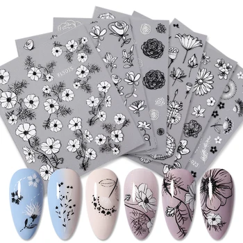 

1 Pc Gradient Rose 3D Nail Sticker Black And White Flower Patterns Nail Sticker Summer Transfer Decal DIY Nail Art Decoration