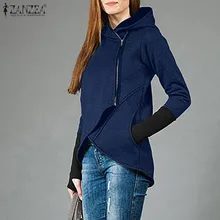 ZANZEA на молнии Асимметричная толстовка с капюшоном для женщин осенние толстовки с длинными рукавами верхняя одежда ветровка Женское пальто куртки Уличная