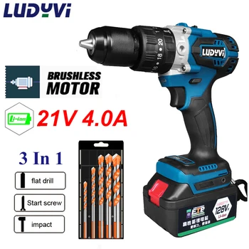

21V Brushless Cordless Drill 4000MAH 20+3 Torque Power Tools With Impact Function Mini Electric Screwdriver