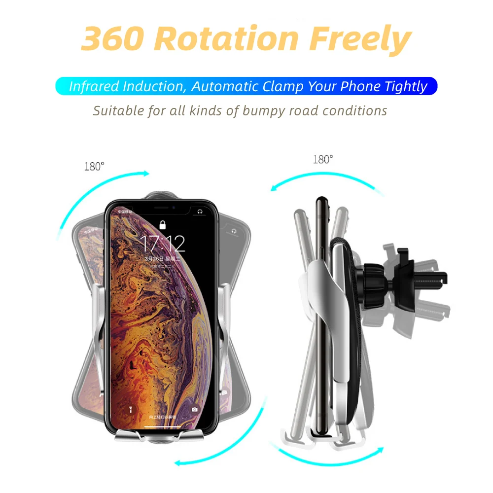 Skup Automatyczna bezprzewodowa ładowarka samochodowa 10W typu C dla huawei mate30 pro forSamsung S10 + Qi indukcja na podczerwień uchwyt samochodowy na telefon