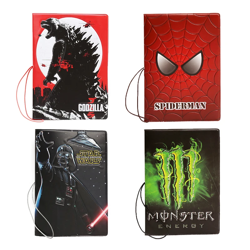 

Creative 3D Embossed Passport Cover Artificial Leather Spider Man Star Wars Passport holder Elastic Anti Lost Credit Card Holder