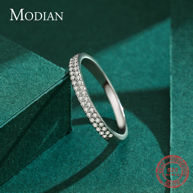 Silver Ring Modian Classic Design Sparkling Cubic Zirconia 925 Sterling Silver Female Wedding Band For Women Jewelry