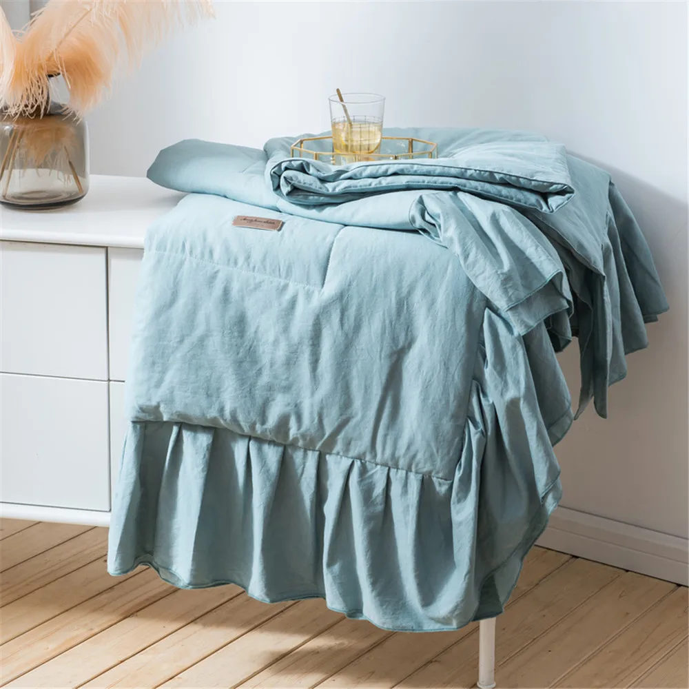 

Cotton Washing Fish Beauty Solid Color Summer Quilt Three Four-piece Set Summer Candy-Colored Pleated Skirt Pendulum Airable Cov